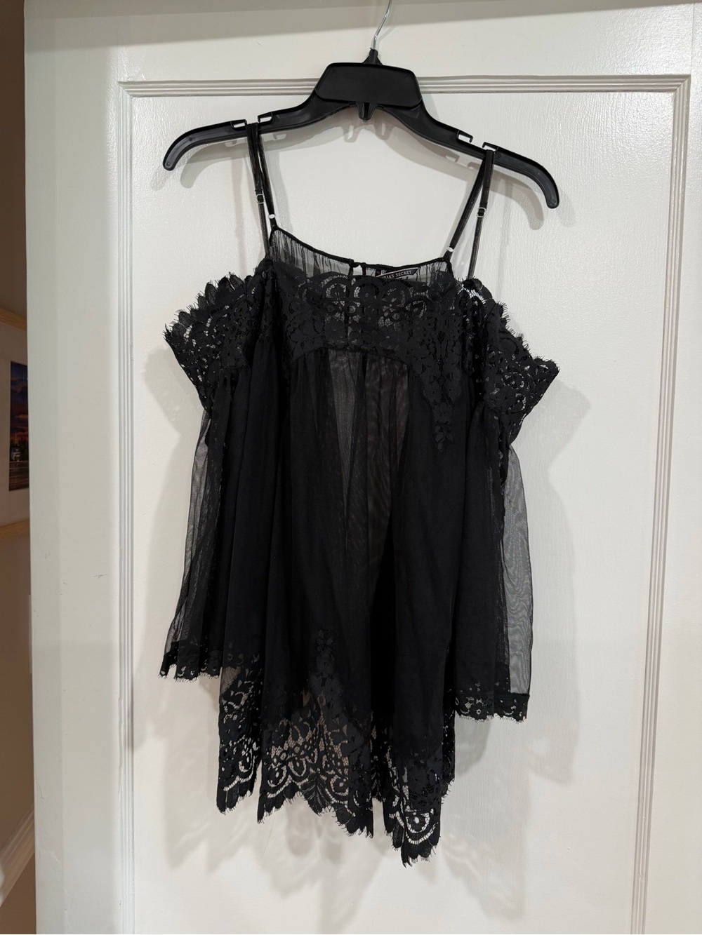 Victoria's Secret Black Lace Cold-Shoulder babydoll top